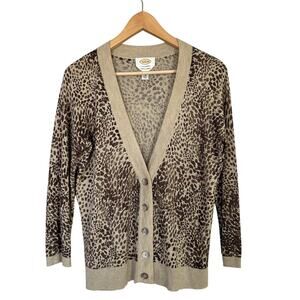 Talbots Cardigan Sweater Women's Size M Animal Print Cashmere Silk Knit V-Neck
